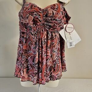 Women’s Paisley Ruched Tankini Top - Pink Multi